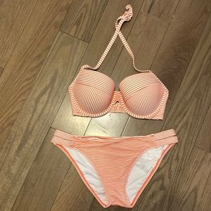 2pc shade and shore orange striped bikini set, 36DD top and XL bottom. Like New